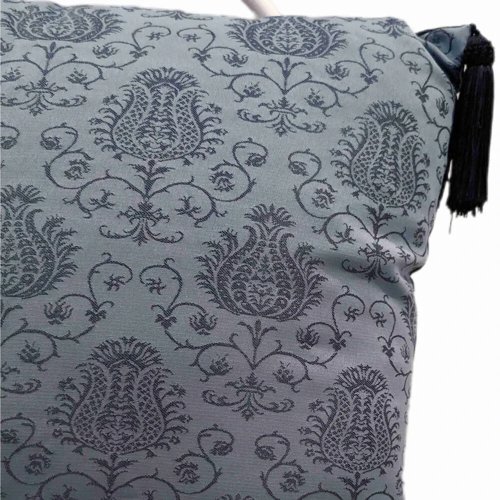 Pier 1 Imports Decor Pillow Blue Tassels Paisley Pattern Velvet